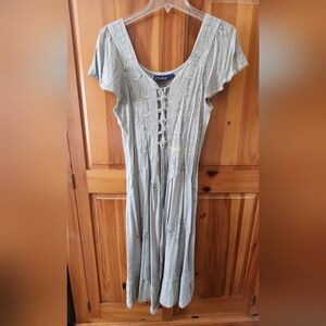 Celine Light Gray Maxi Dress with Lace-Up Detail